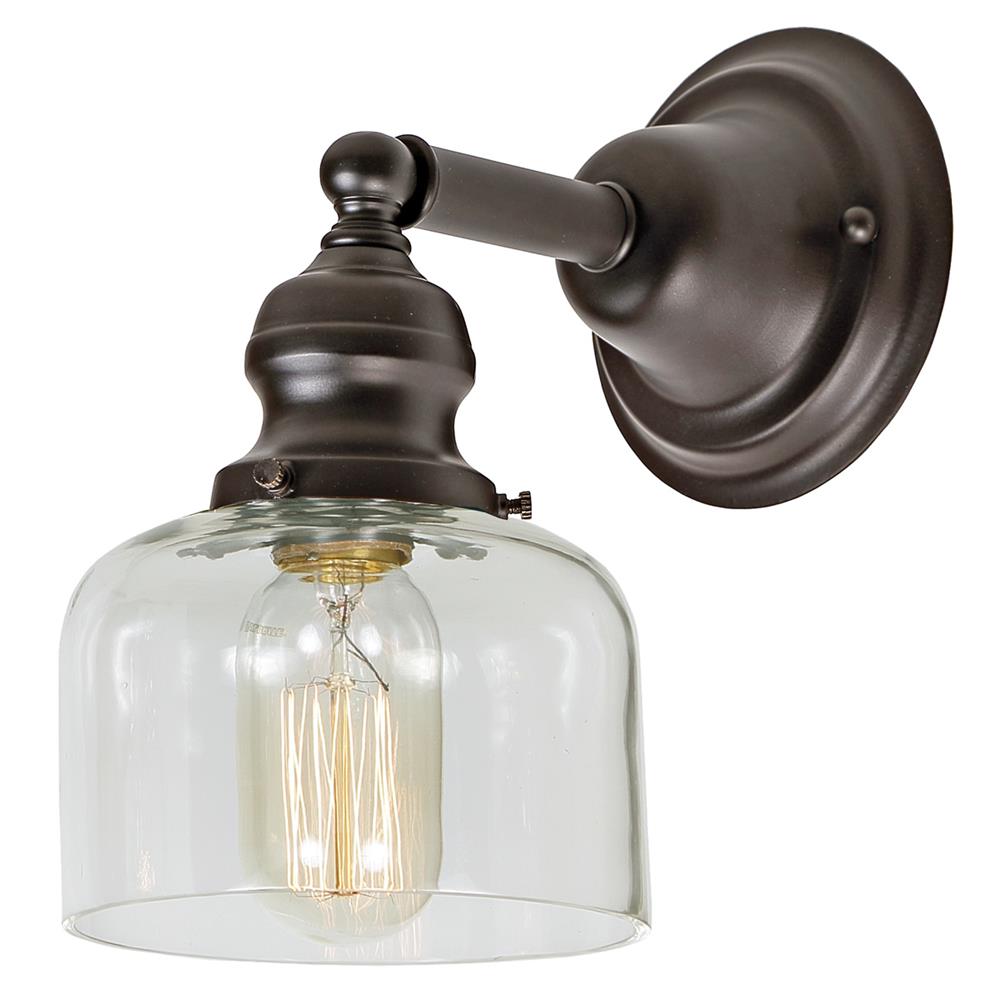 JVI Designs 1210-08 S4 Union Square One light Union Square Shyra wall sconce oil rubbed bronze finish 5" Wide, clear mouth blown glass shade